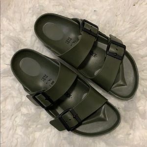Olive green Birkenstock slides